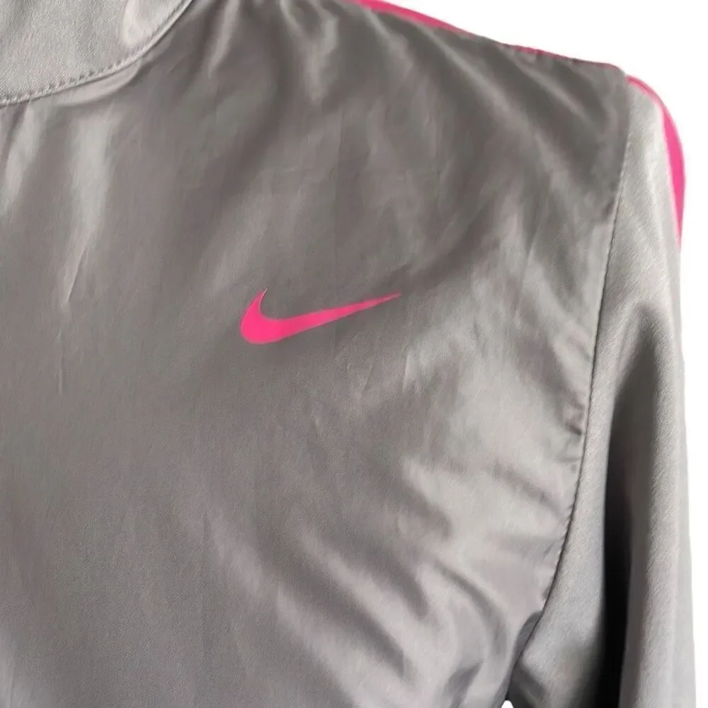 EUC Nike Golf Gray Pink Trim 1/2 Zip Mock Turtle Pullover Windbreaker - Size Sma